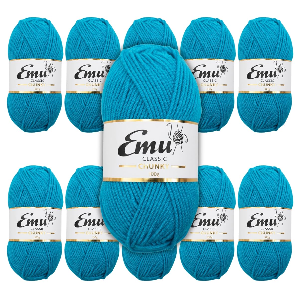 Emu Classic Chunky Acrylic Yarn 100g Balls 164m, Pack of 10, Splash - 168