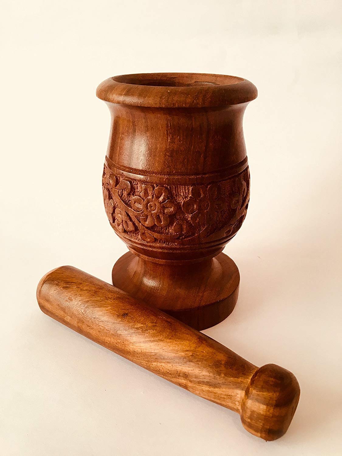 Buy Wooden Kharal and Musli Brown Wood Kitchen Tool Set Wood Carved