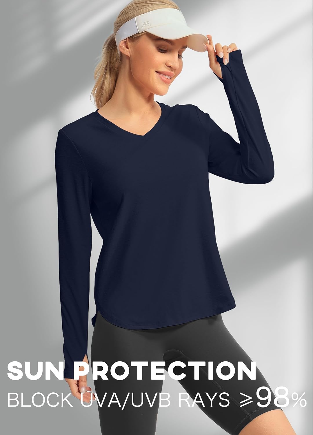 Hiverlay Long Sleeve Workout Shirts for Women V Neck UPF 50+ Athletic Shirts with Thumbhole Running Loose Active T-Shirts