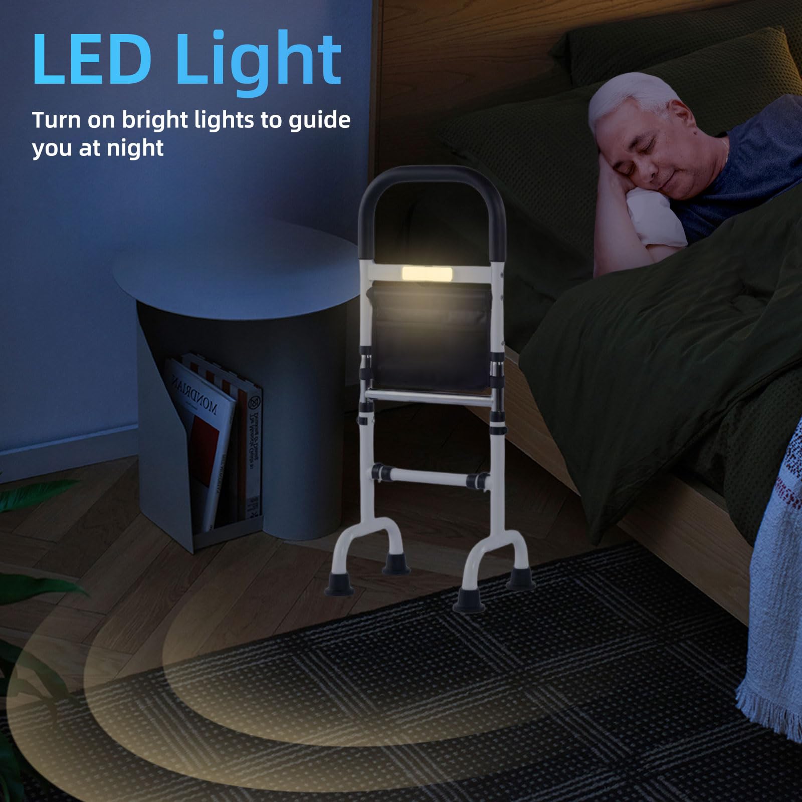 Ayuda para levantarse con LED para personas mayores, altura regulable en 6 niveles, ayuda para levantarse con 4 almohadillas antideslizantes para los pies, ayuda para levantarse de baño, ayuda para