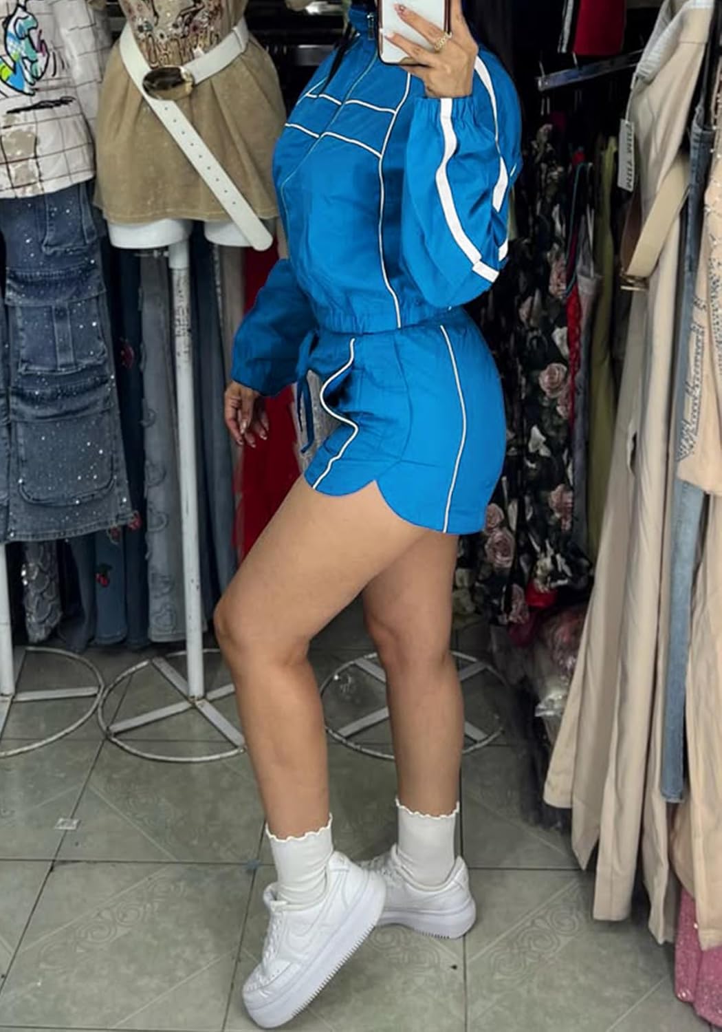 Geulis Women's 2 Piece Workout Sets Tracksuit 2025 Fall Long Sleeve Zip up Jackets High Waisted Gym Shorts Sets Lightweight - Image 3