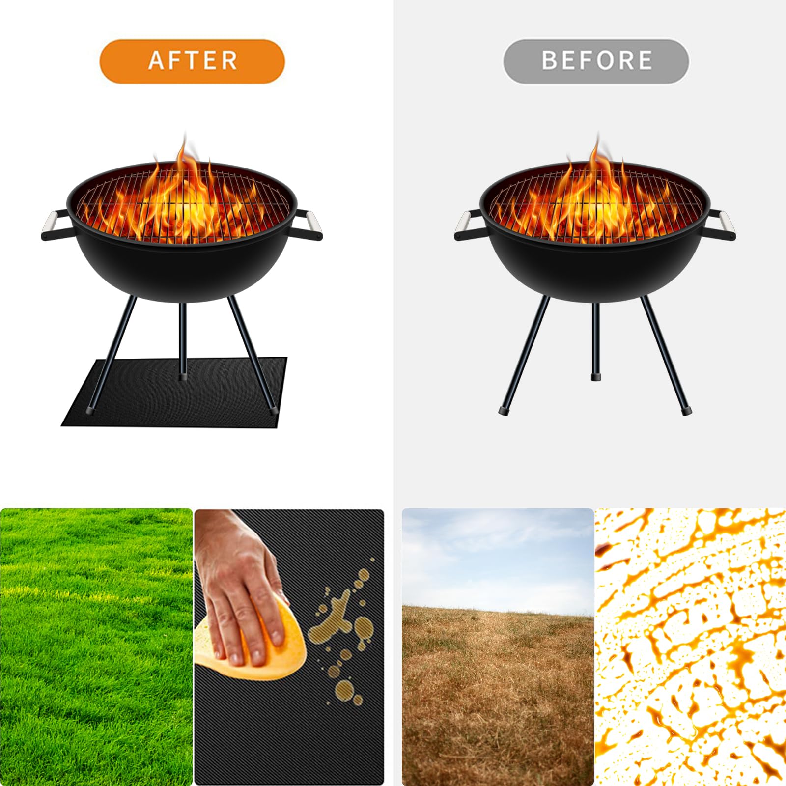 Tappetino ignifugo in silicone in fibra di vetro (40 x 60 cm) – base ignifuga per barbecue, friggitrice ad aria e macchina da caffè | resistente al calore, antiscivolo e impermeabile