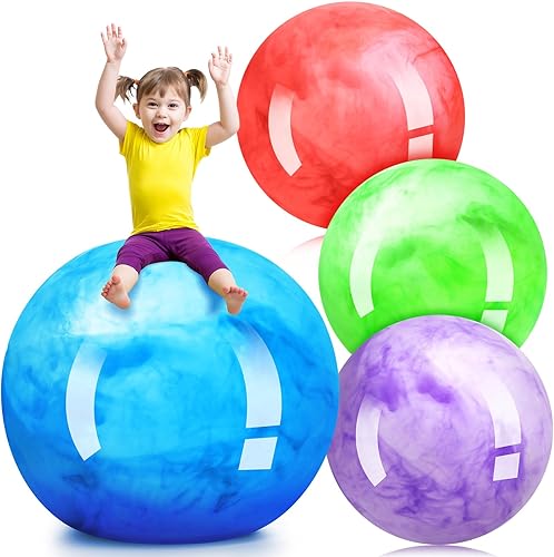 4 Pcs Inflatable Marbleized Big Bouncy Balls Large Rubber Ball Giant Inflatable Ball Inflatable Kickball Giant Beach Balls for Kids and Adult