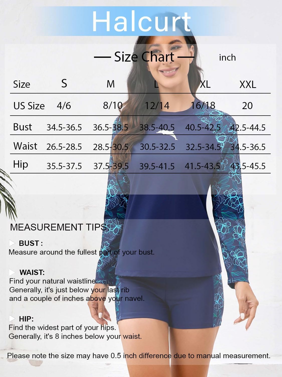 Halcurt Women's Built in Bra Rash Guard Long Sleeve Swimwear UPF 50 Two Piece Swim Shorts and Tops - Image 6
