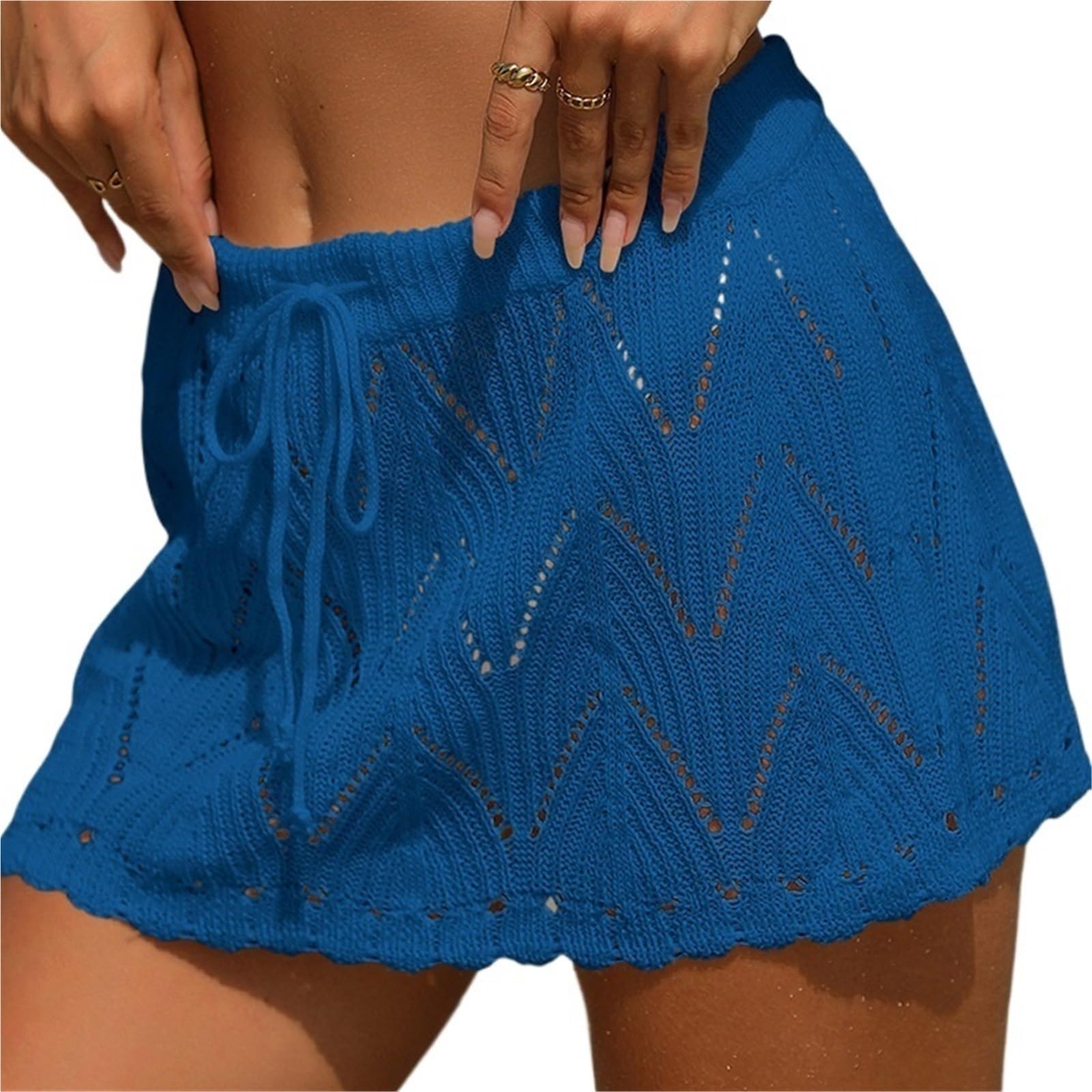 Falda De Playa Faldas de Playa for Mujer, for cubrirse el Bikini, de Verano, de Crochet, con cordón y Cintura Alta, de Punto, for Playa para Las Señoras(Blue)