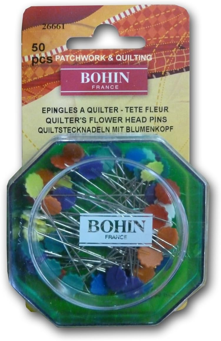 Bohin 26661 Quilter's Flower Head Pin, 32 Size, Assorted Colors, 50-Pack