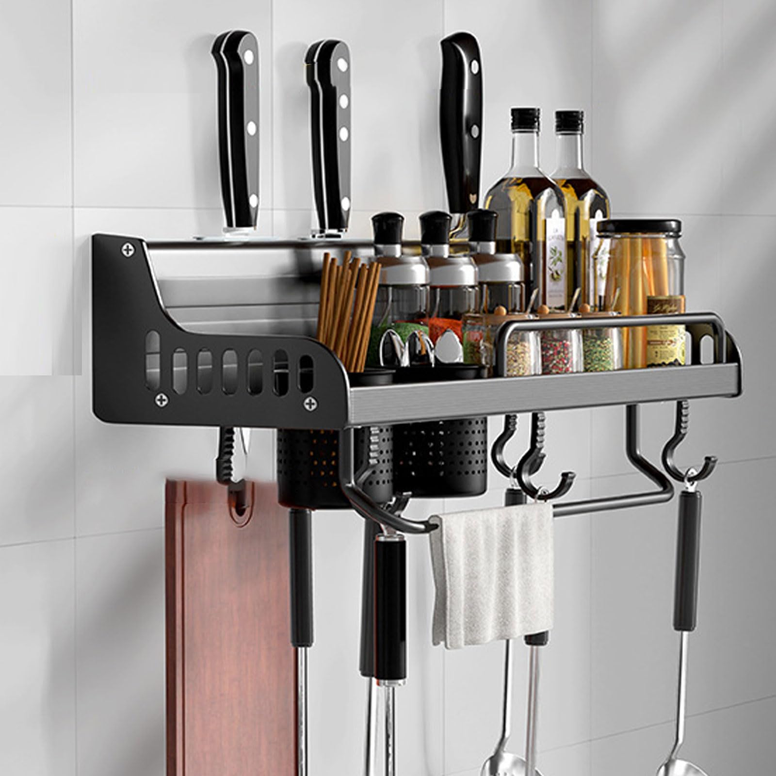 GLJTUO Kitchens & Storage Solutions – Wall-Mounted Utensil Holders with Hooks, Spice Racks, Pot & Utensil Shelves, Cutlery & Towel Holders.