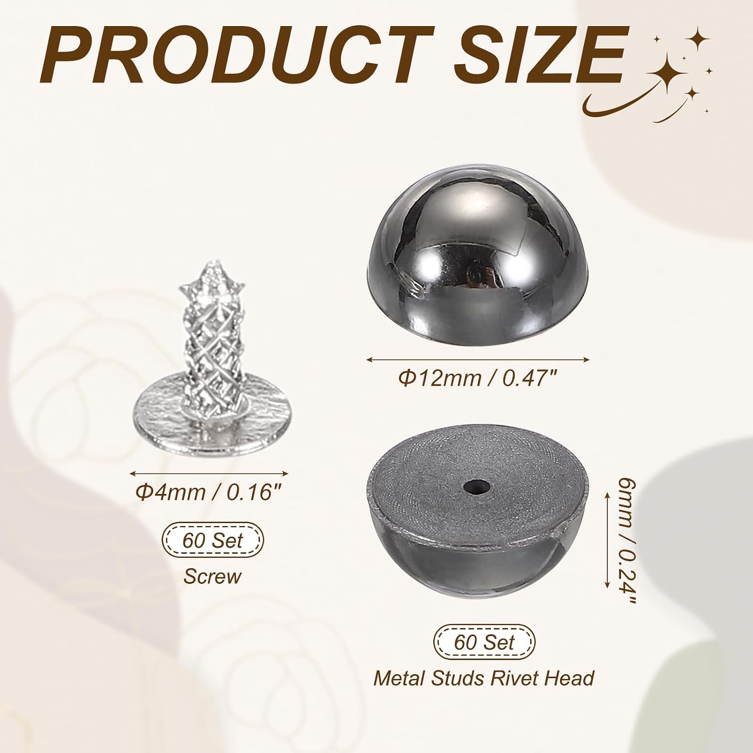 HARFINGTON 60Pcs Round Dome Studs 12mm ABS Dome Spikes Studs Black image 2