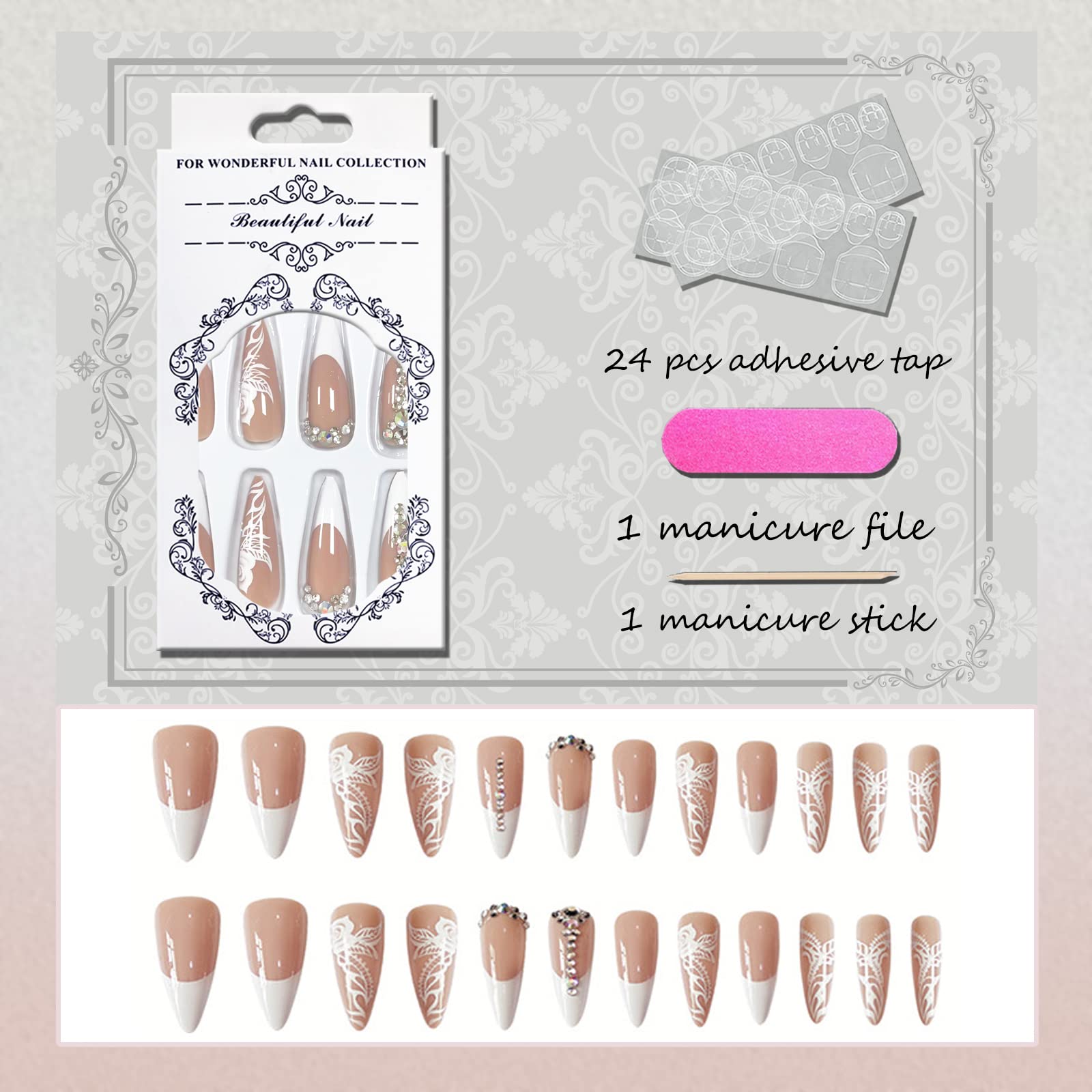 Long Stiletto Press On Nails Nude Glossy Artificial Nail Set_voghion.com