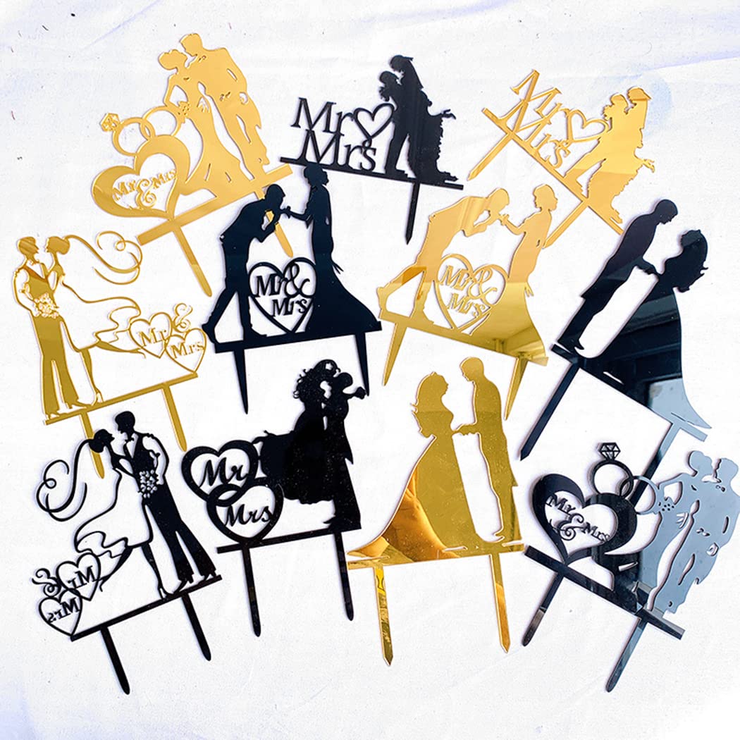 10 PCS Mr & Mrs Cake Toppers - Acrylic Wedding Birthday Engagement Cake Decorations - View #2
