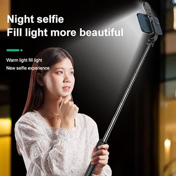 Coverzone LED Işıklı Kumandalı Selfie Çubuğu Tripod | 113 cm Uzayabilir, 360° Döner Başlık, Paslanmaz Çelik Gövde, Android ve iOS Uyumlu, Vlog ve Özçekim İçin Profesyonel Çekim Standı, G4