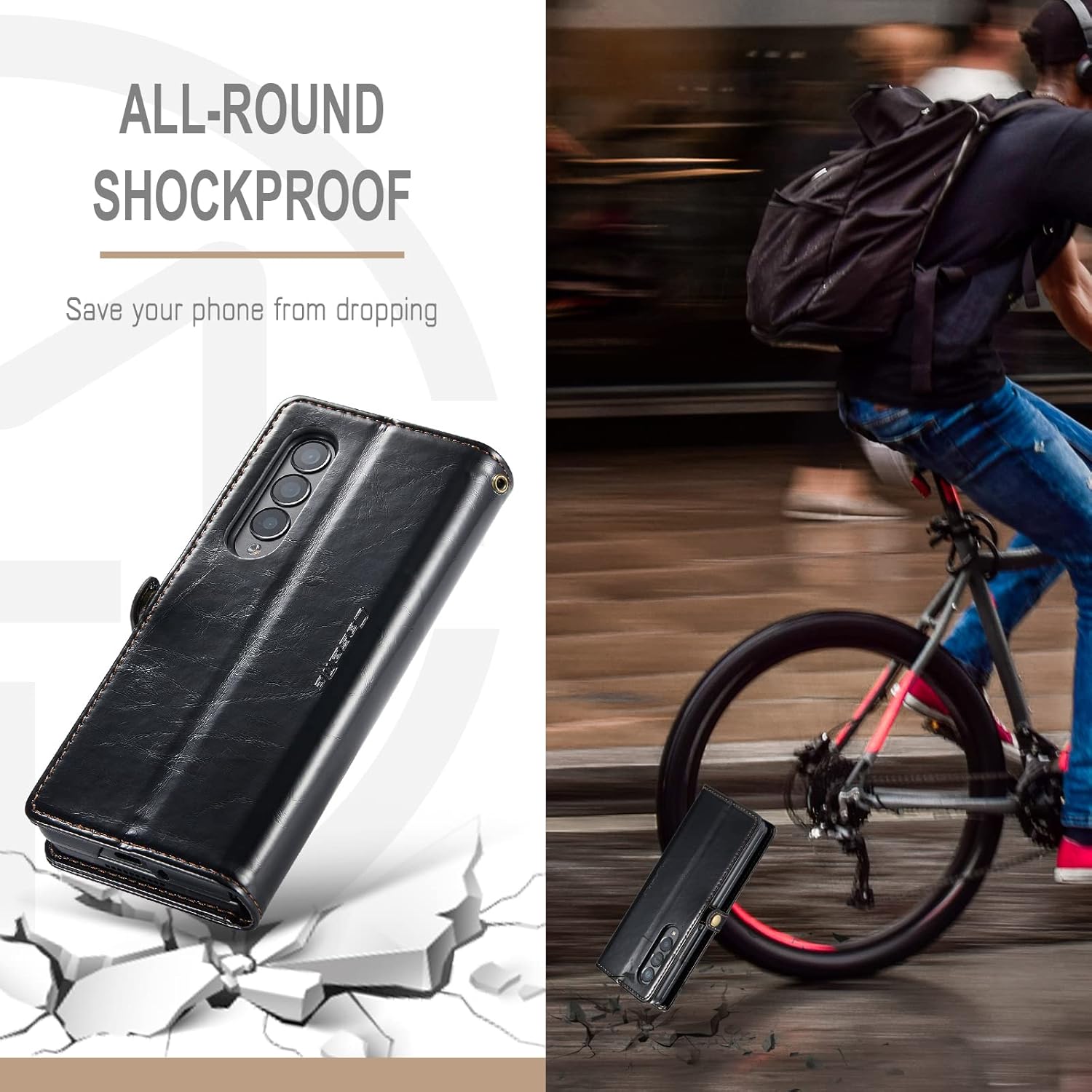 Up To 50% OFF REEGINCH Samsung Galaxy Z Fold 3 Case, Wallet Case with Kickstand Magnetic Closure Hand-Strap Lanyard Wristlet Zipper Card Holder PU Leather Flip Folio Phone Cover for Samsung Z Fold 3 5G - Black