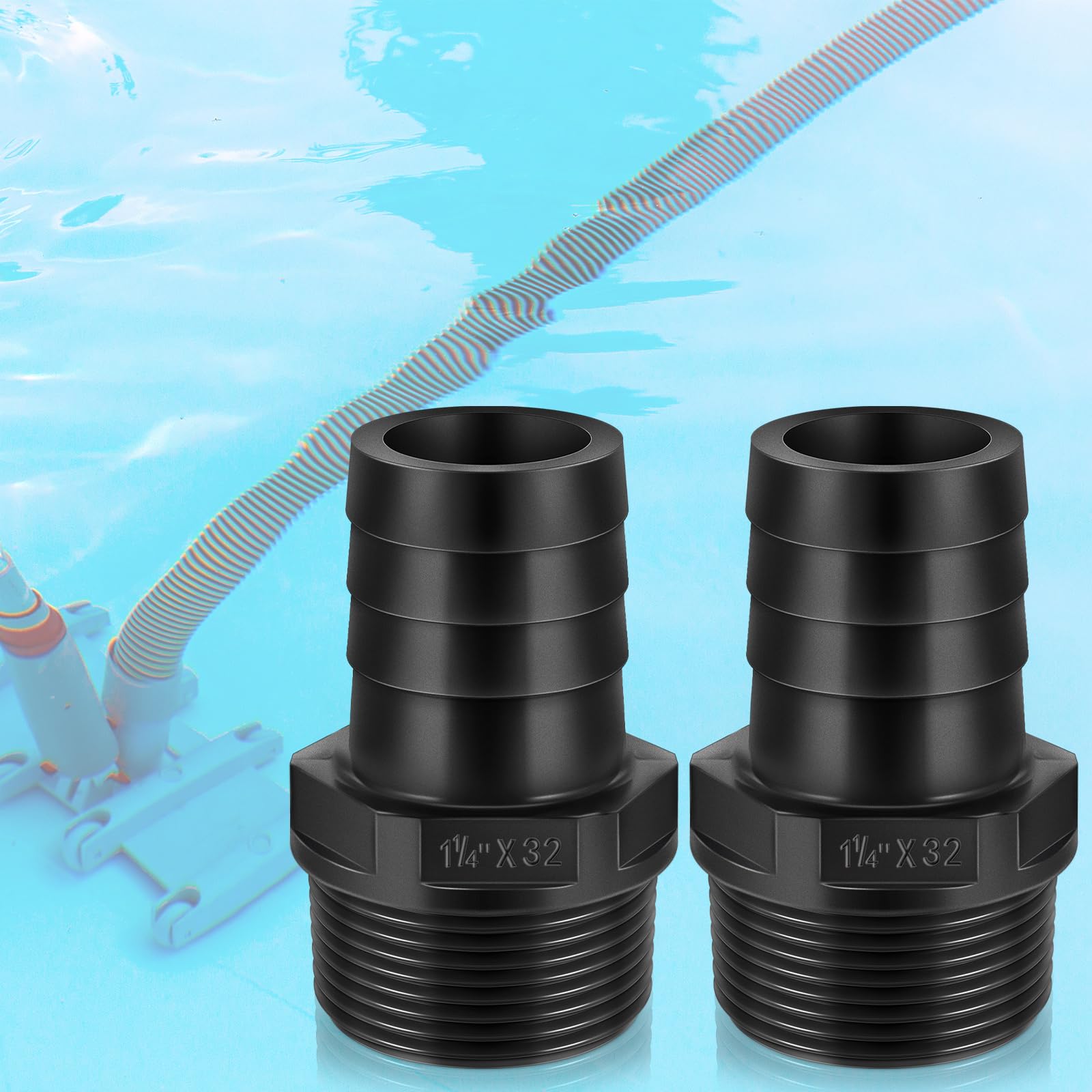 Photo 1 of Innconee 2 Pieces Pool PVC Fitting Tube Fitting Adapter Barbed Hose Fittings Barbed x NPT Male for Industrial Tube Portable Water Garden Kitchen Hose Swimming Pool Pump (1-1/4",Black)