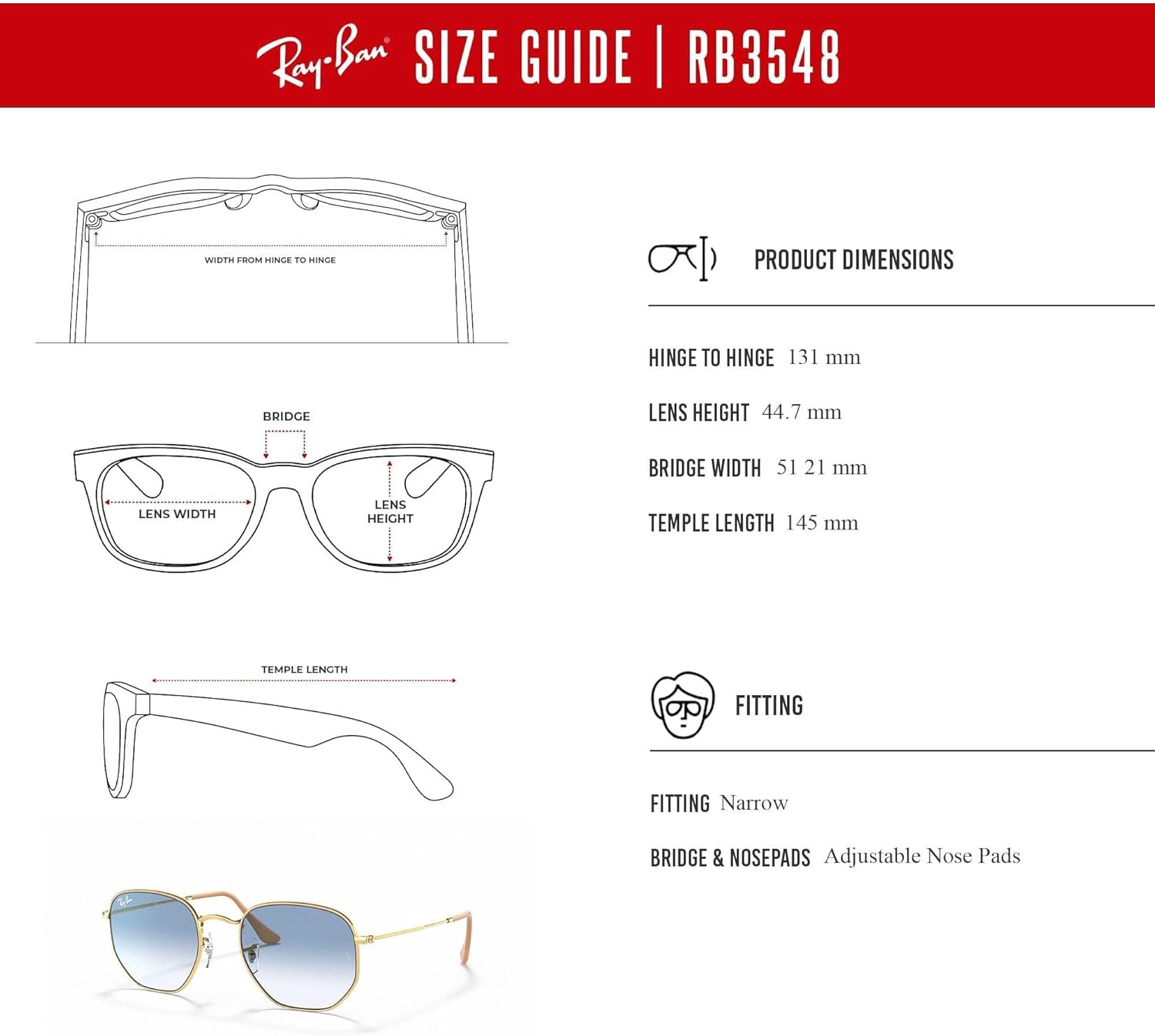 Ray-Ban RB3548 Hexagonal Sunglasses For Men For Women +BUNDLE with ACCESSORY EYEWEAR KIT - Image 4