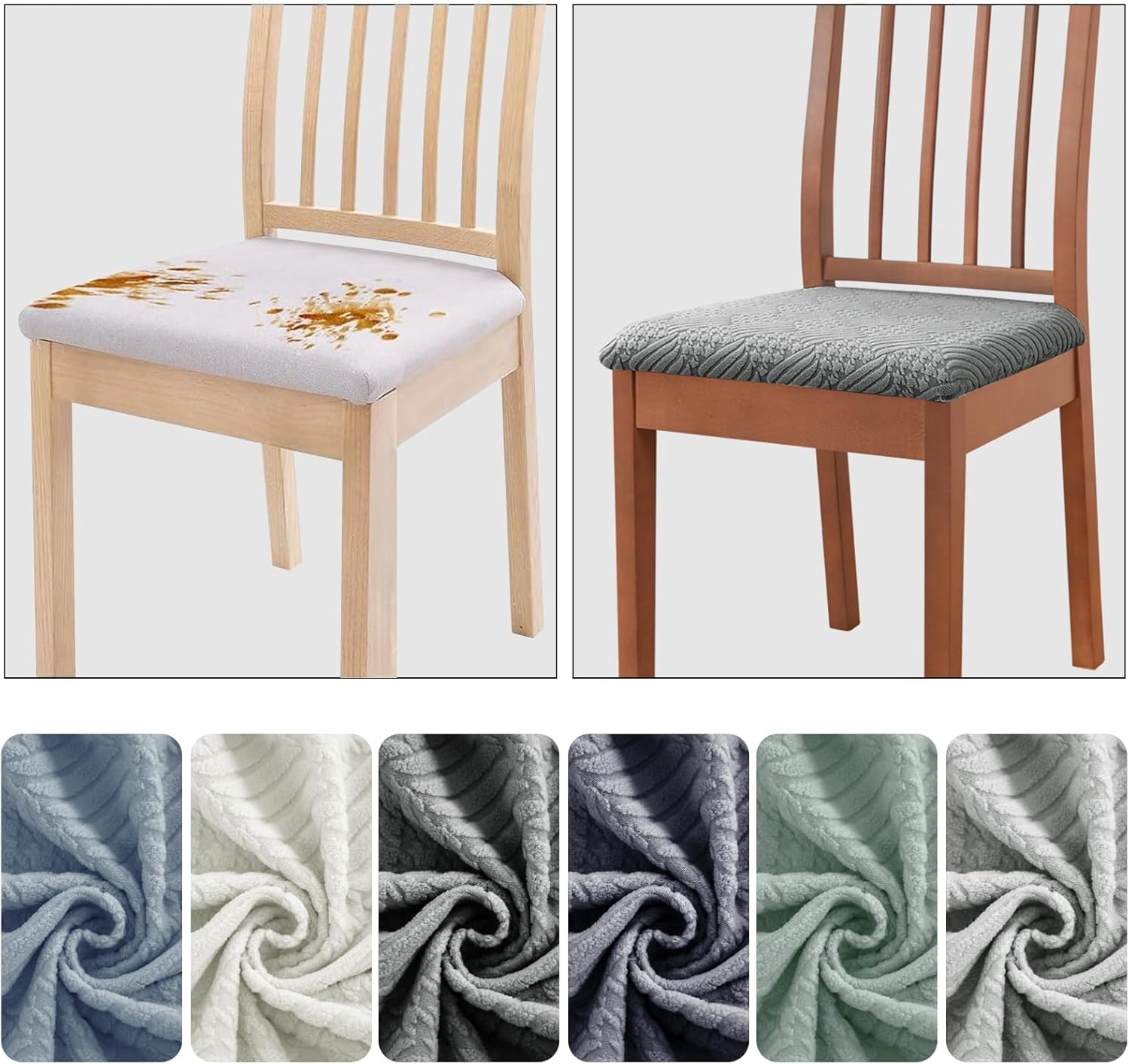 Jacquard Chair Seat Covers Set of 6 Stretch Chair Covers for Dining Room Washable Removable Seat Cushion Slipcovers for Wedding Party Patio Outdoor Decor(Grey,Medium6pc)