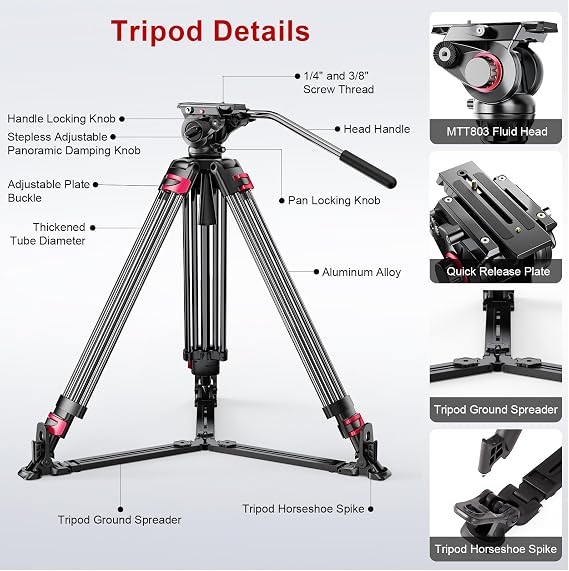 miliboo MTT609A Heavy Duty Tripod Pro Tripods with Adjustable-Damping Head