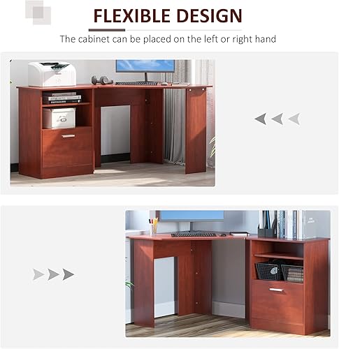 Miniatura 4 de HOMCOM Escritorio para computadora con gabinete de impresora, escritorio de esquina en forma de L con almacenamiento, estación de trabajo de PC de