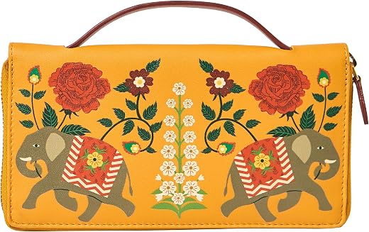 Chumbak Mustard Wallet for Women, Zipper Closure, Top Handle, Palace Memoirs Collection, Stylish Designer Handbag Purse Wa...