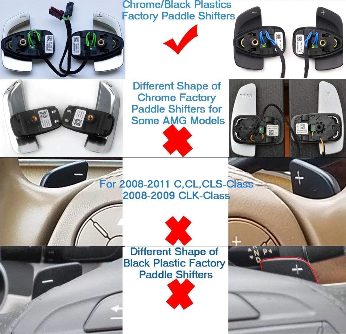 TTCR-II Steering Wheel Paddle Shifter Extension For Mercedes A/G Class 2019-2022, C/CLS 2015-2021, E/S/SL/SLC 2017-2020, GLA/GLE 2016-2023, GLS 2017-2023, GLB 2020-2023, Aluminum Shift Paddle Extender