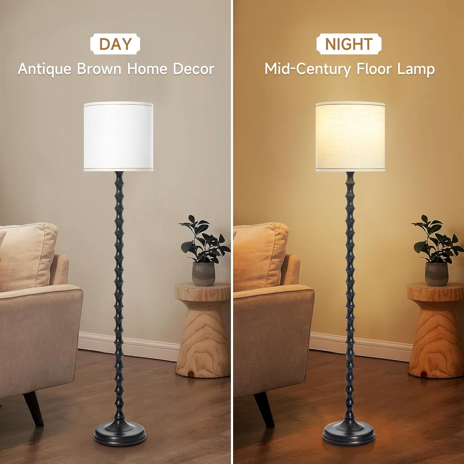 64.5" Dark Brown Floor Lamp with White Lampshade, Dark Brown Floor Lamp for Living Room.Rustic Floor Lamps,Tall Floor Lamps for Living Room, Bedroom, Corner, Dining Room, Home