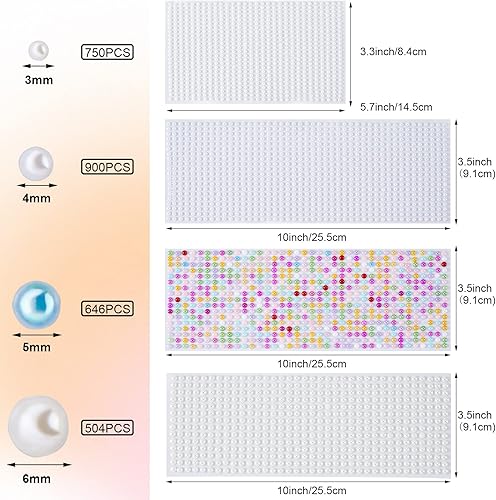 Miniatura 2 de PAGOW 2200 calcomanías de perlas para ojos, autoadhesivas, gemas de perlas blancas multicolores, 0.118, 0.115, 0.197 y 0.236 pulgadas, diamantes de