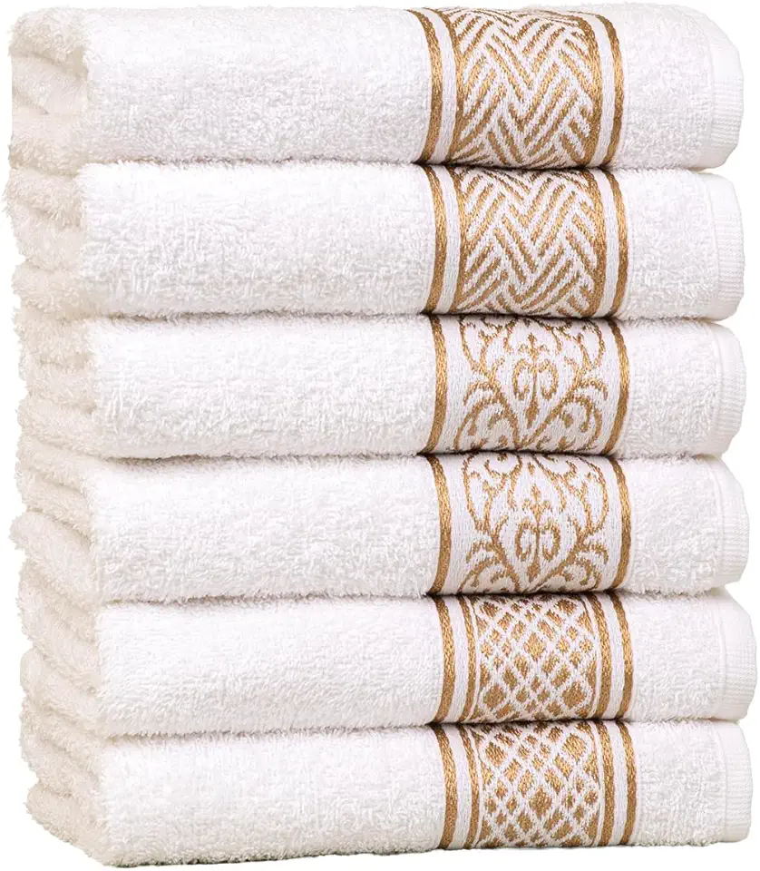 Panos de Copa Luxure (6 unid.) – Toalhas Gourmet Encorpadas e Elegantes para Cozinha (Dourado c/Desenho Alternados)