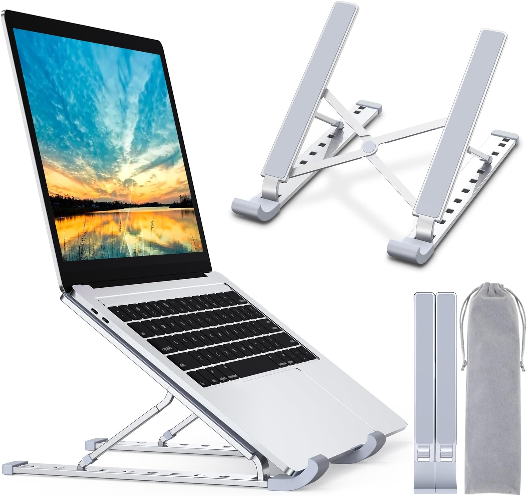 Support Ordinateur Portable Réglable LORYERGO - 11 à 17 Pouces, Hauteur 4-14 Cm, Angle 0-180°, Plaque Métal 25 Cm, Antidérapant