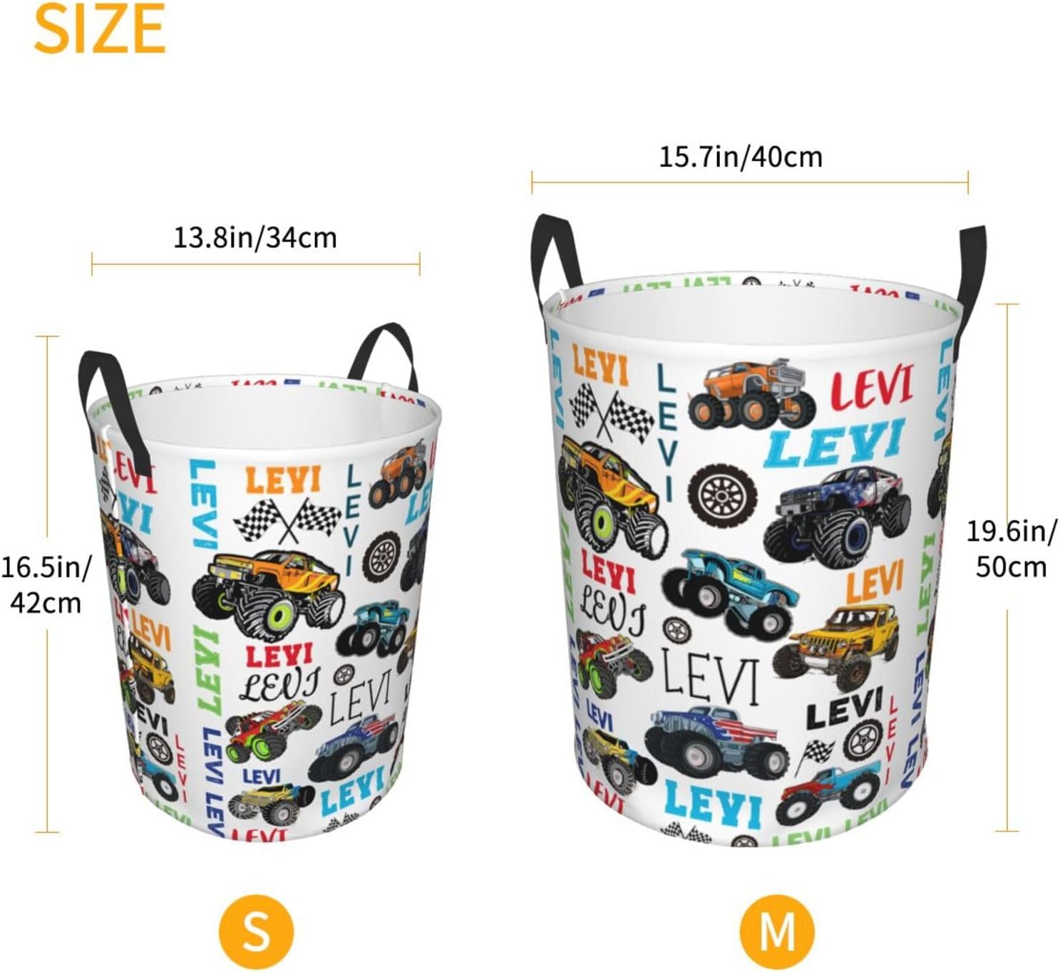 Personalized Mon-Ster Truck Laundry Hamper Gifts, Custom Trucks Laundry Basket With Name for Kids Boys Girls Adult, Collapsible Baby Laundry Hamper, Dirty Clothes Hamper With Handles 16.5x13.8 Inch