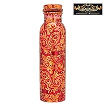 Crockery Wala And Company Printed Water Copper Bottle Seamless Leak Proof Copper Bottle Ayurveda 1050 ML
