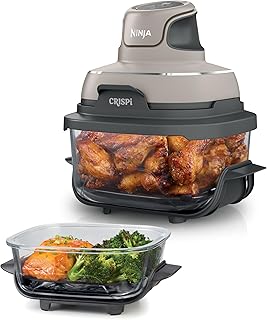 Ninja CRISPi Friteuse sans huile portable, 3,8L, 4-en-1 : Frire sans huile, Rôtir, Garder au chaud, Recroustiller, Design compact, 2 récipients avec couvercles, 1 700 W, Pierre FN101EUST