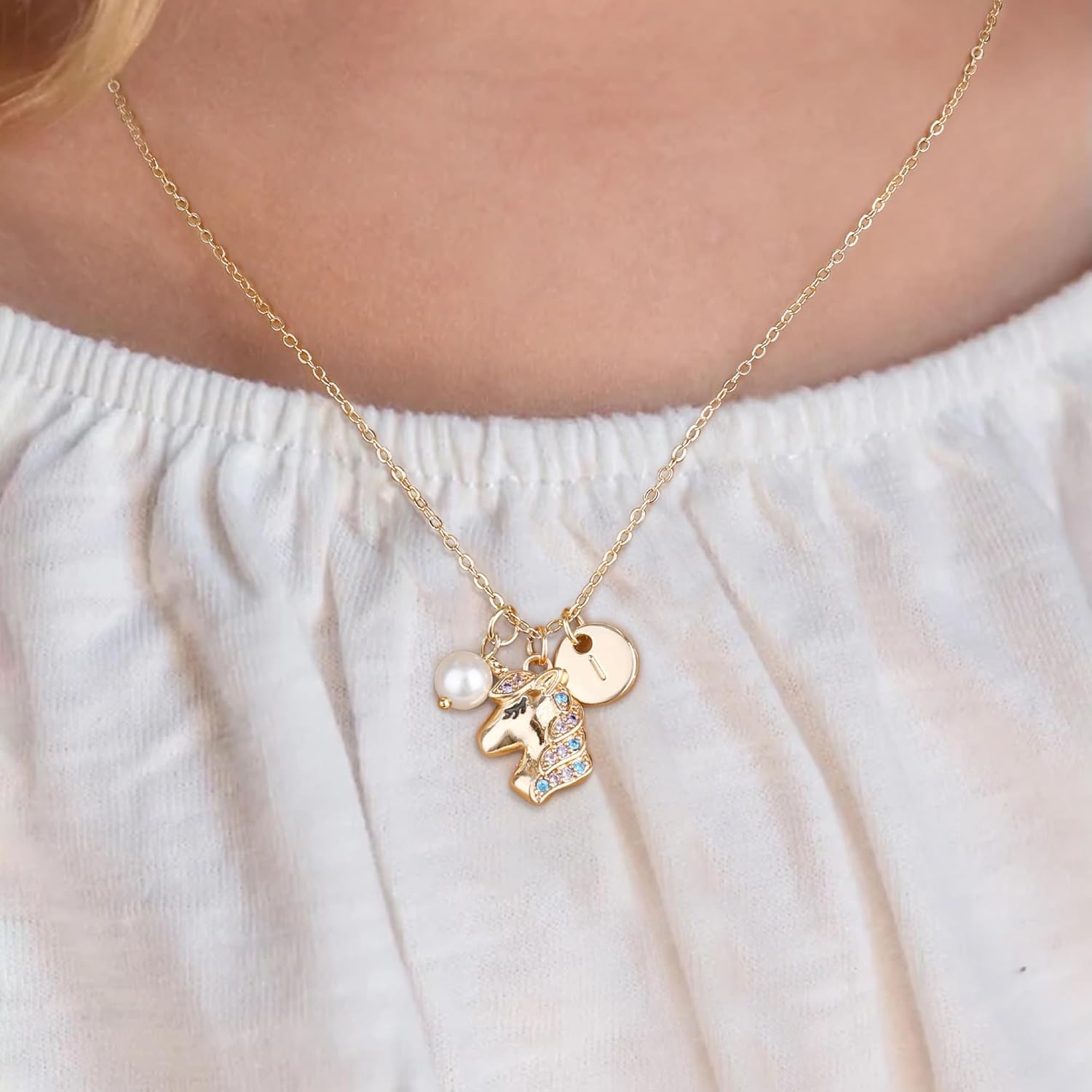 Unicorn Necklace Gifts for Girls.14K Gold Plated Pendant Unicorn Jewelry A-Z Initial Pearl Necklace Birthday Gifts for Little Girl Kids - Image 4