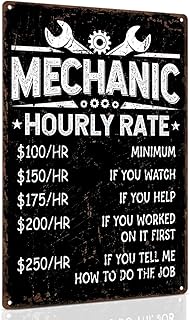 ALKB Mechanic Decor for Man Cave, Garage Accessories Mechanic Gifts Tool Wall Decor Mechanic Hourly Rate Metal Sign 8x12 Inch