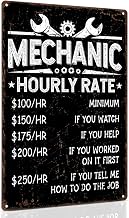 ALKB Mechanic Decor for Man Cave, Garage Accessories Mechanic Gifts Tool Wall Decor Mechanic Hourly Rate Metal Sign 8x12 Inch