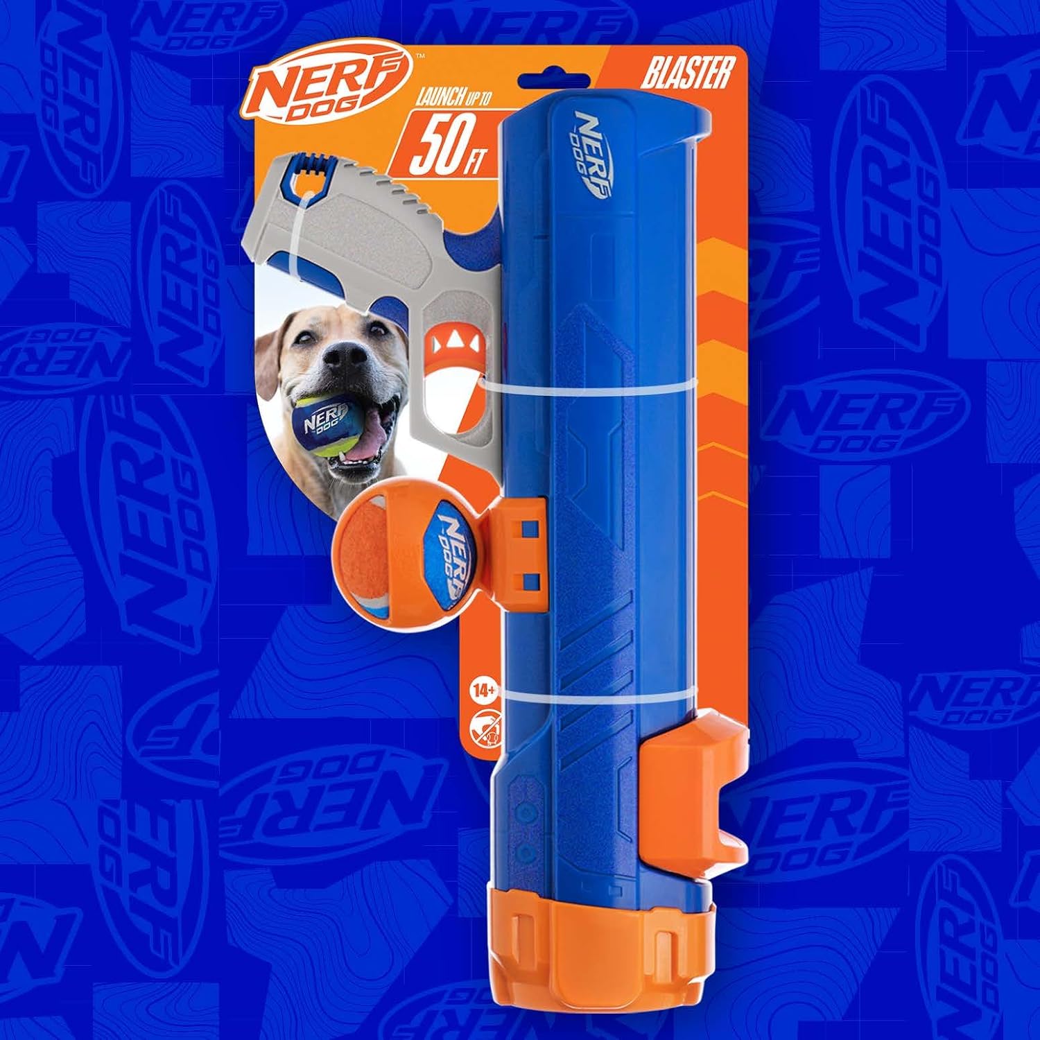 Missing Ball....Nerf Dog Tennis Ball Blaster Dog Toy Blue/Orange, 16 Inch Compact Blaster with