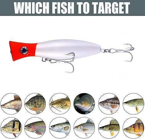Miniatura 7 de Popper Fishing Lure Set, JAZALIC 3 PCS Topwater Popper Lures 3D Eyes Fishing Accessories for Saltwater Surface Casting and Freshwater Fishing Gt