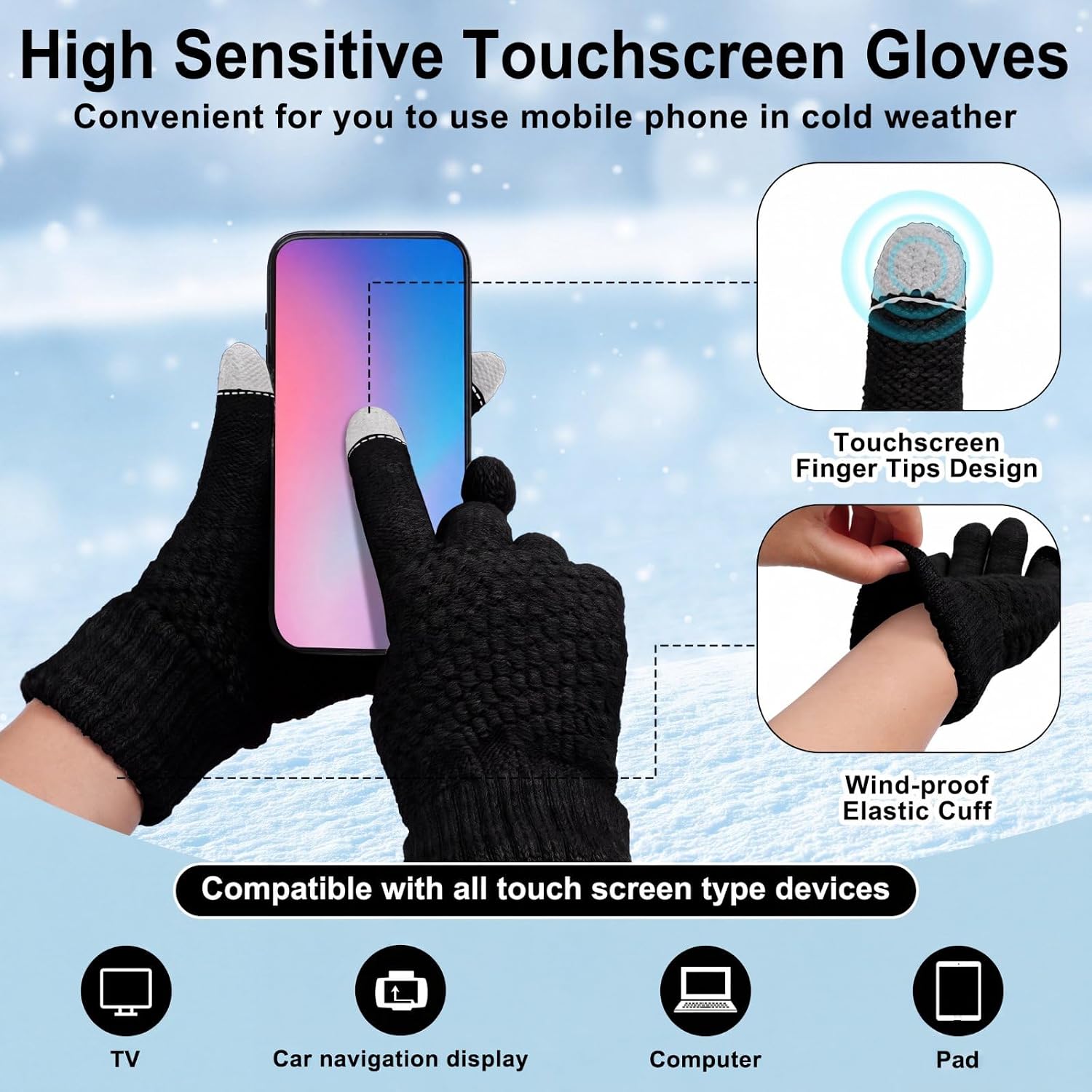 SATINIOR 5 Pcs Winter Beanie Hat Scarf Gloves Socks Set image 3