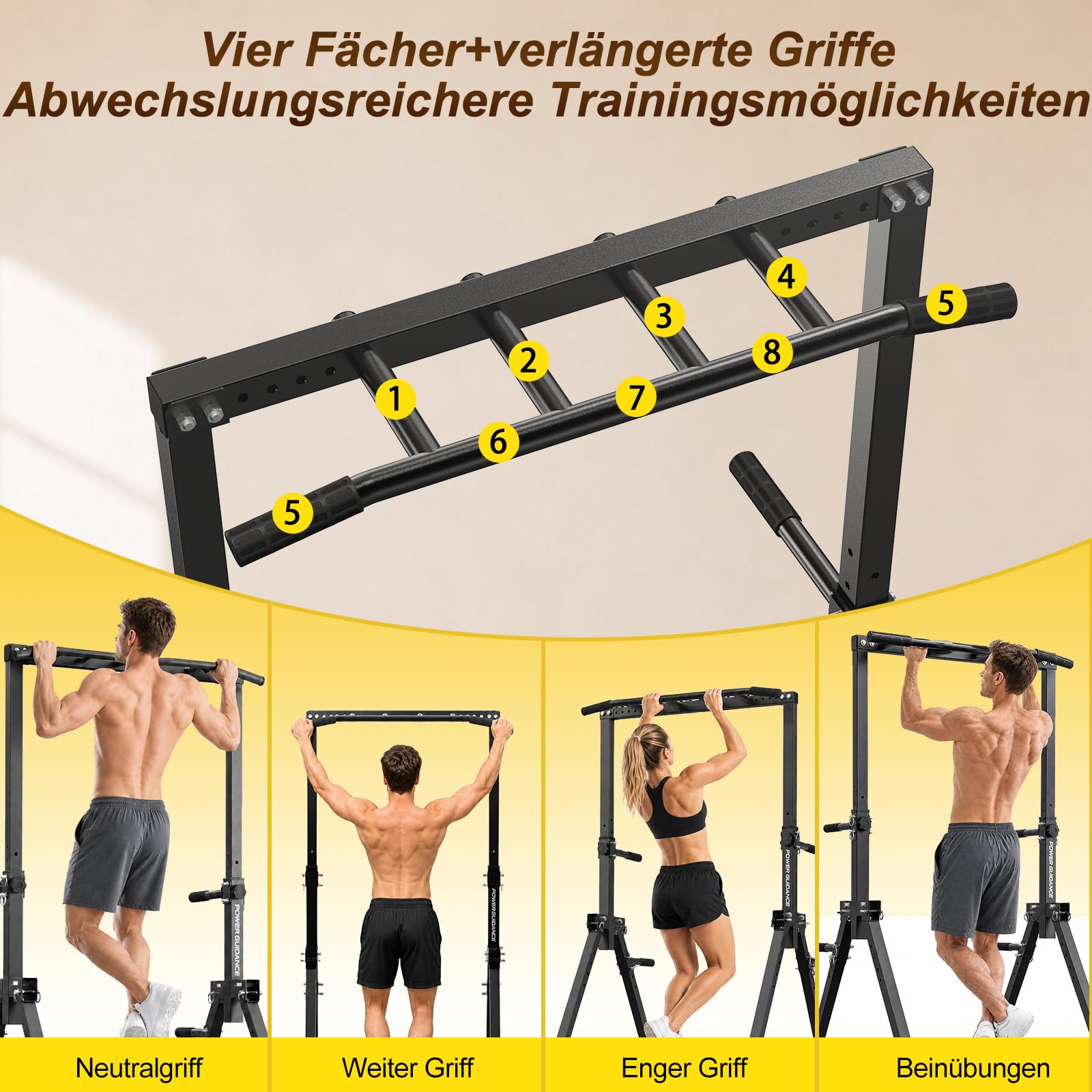 POWER GUIDANCE Faltbar Power Tower Dip Station Klimmzugstange Freistehend Höhenverstellbar Multifunktional Fitness Trainingsgerät für