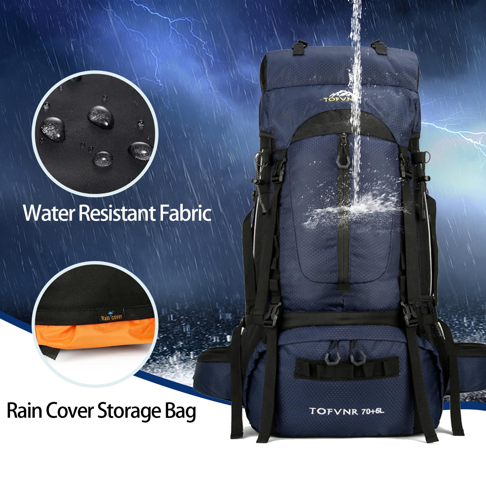 75L Hiking Backpack, Water Resistant Lightweight Outdoor Sport Daypack Travel Bag for Camping Climbing Touring (Dark Blue)