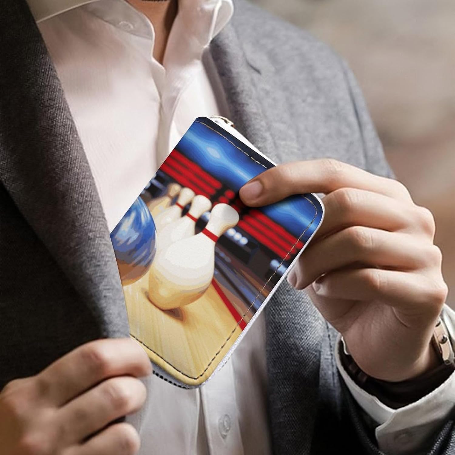 Bowling Card Holder RFID Blocking,Credit Card Wallet for Women And Men,Card Case Organizer Bag with Zipper