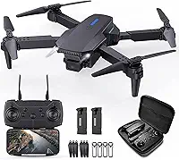 Mini drone com câmera Drone dobrável com bolsa de transporte, 2 baterias, lente ajustável em 90°, decolagem/aterrissagem com uma tecla, retenção de altitude, inclinação de 360°, presente de brinquedo para crianças e adultos