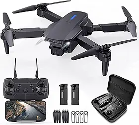 Mini drone com câmera Drone dobrável com bolsa de transporte, 2 baterias, lente ajustável em 90°, decolagem/aterrissagem com uma tecla, retenção de altitude, inclinação de 360°, presente de brinquedo para crianças e adultos