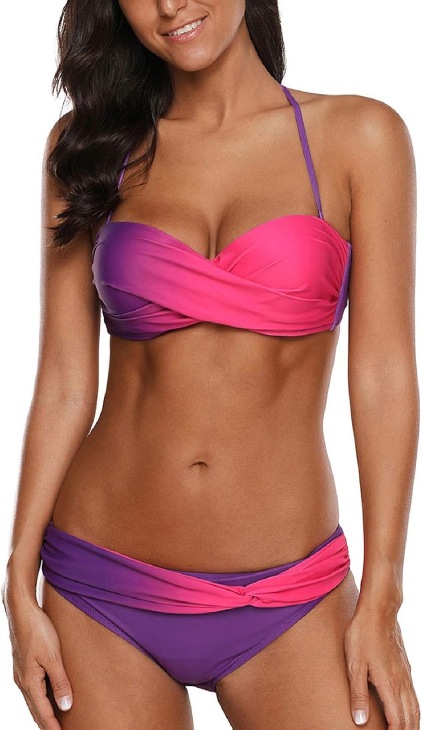 Tuopuda Costume da Bagno Donna Bandeau Bikini Set Push Up Imbottito Costumi Mare Due Pezzi Brasiliana Bikini Gradient Color Spiaggia Swimwear Sexy Top Triangolo Reggiseno con Slip Vita Bassa Tuopuda Costume da Bagno Donna Bandeau Bikini Set Push Up Imbottito Costumi Mare Due Pezzi Brasiliana Bikini Gradient Color Spiaggia Swimwear Sexy Top Triangolo Reggiseno con Slip Vita Bassa
