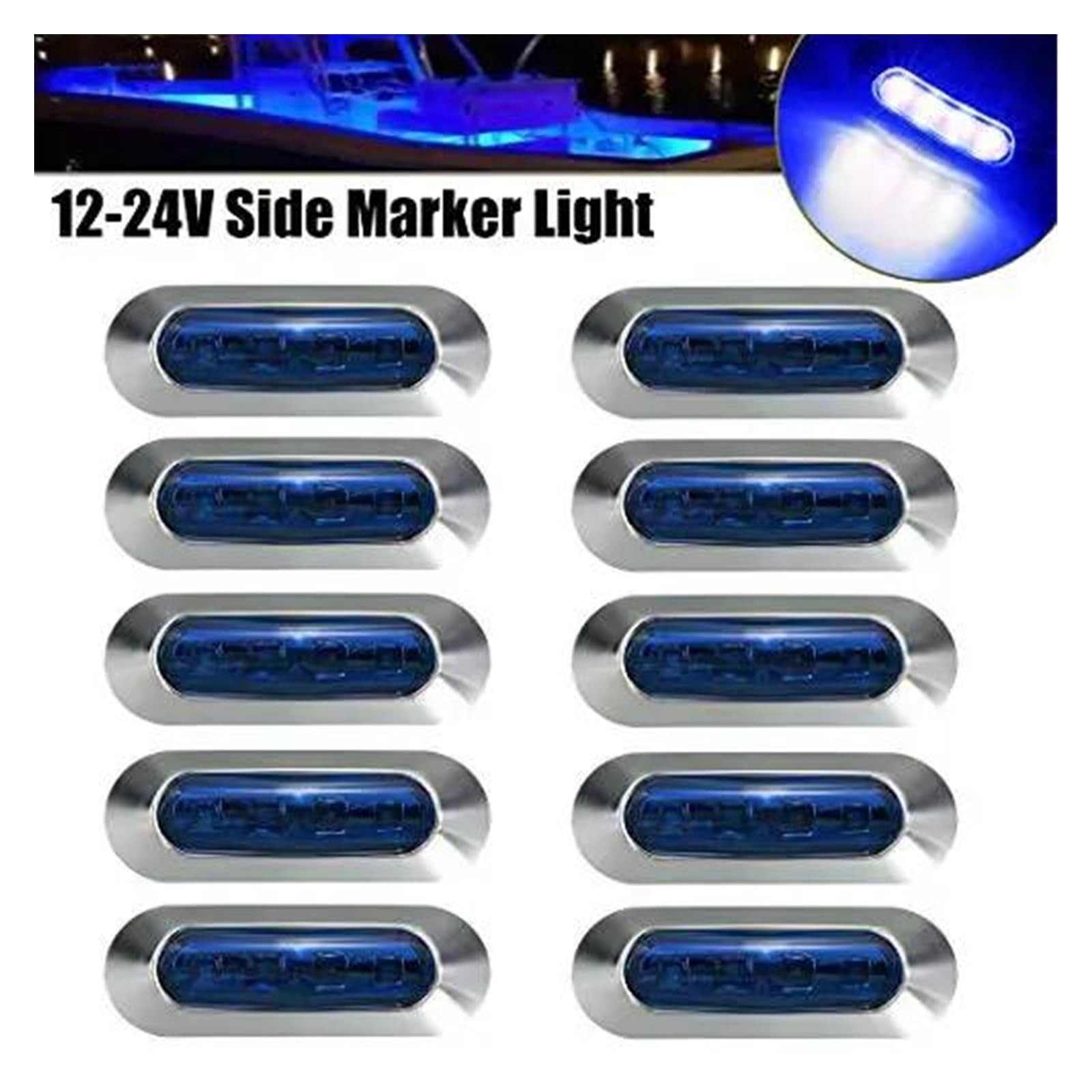Fanalino Posteriore 10PCS 12V-24V LED Indicatori Direzione Laterali Luci Anteriori Lampada Coda Posteriore DC Universale Per Autobus Camion Camion Rimorchio Barca Auto Fanali Posteriori(Blue(10PCS))