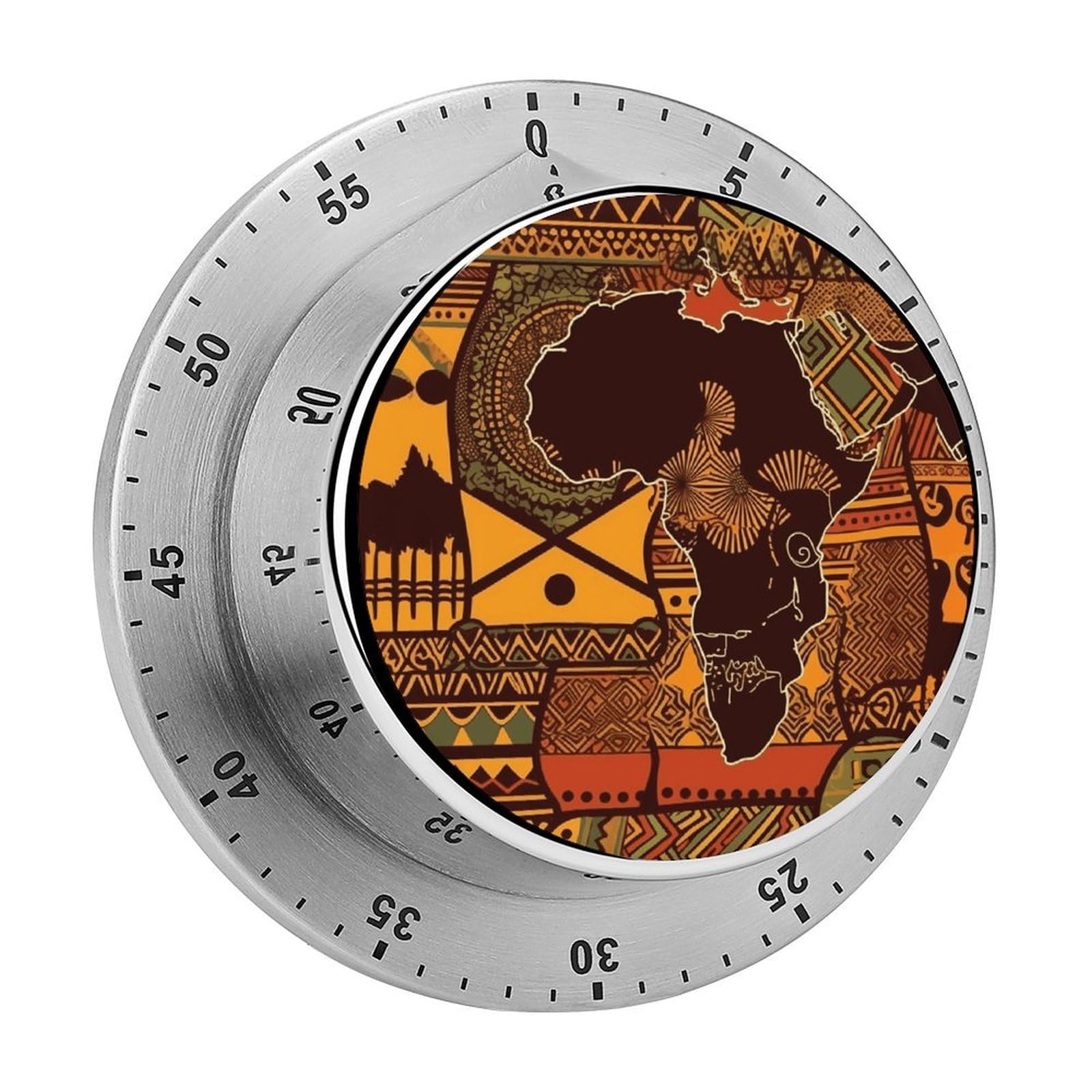 African Map Ethnic Pattern Visual Timer Cute Desk Timers No Batteries Required Magnetic Indoor Countdown Timers Loud Alarm Exquisite Manual Time Timer Clock for Gift