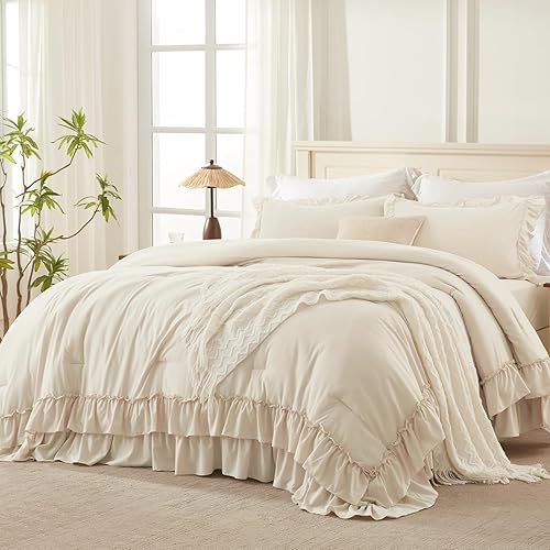 Andency Beige Queen Comforter Set, 3 Pieces Soft Lightweight Fluffy