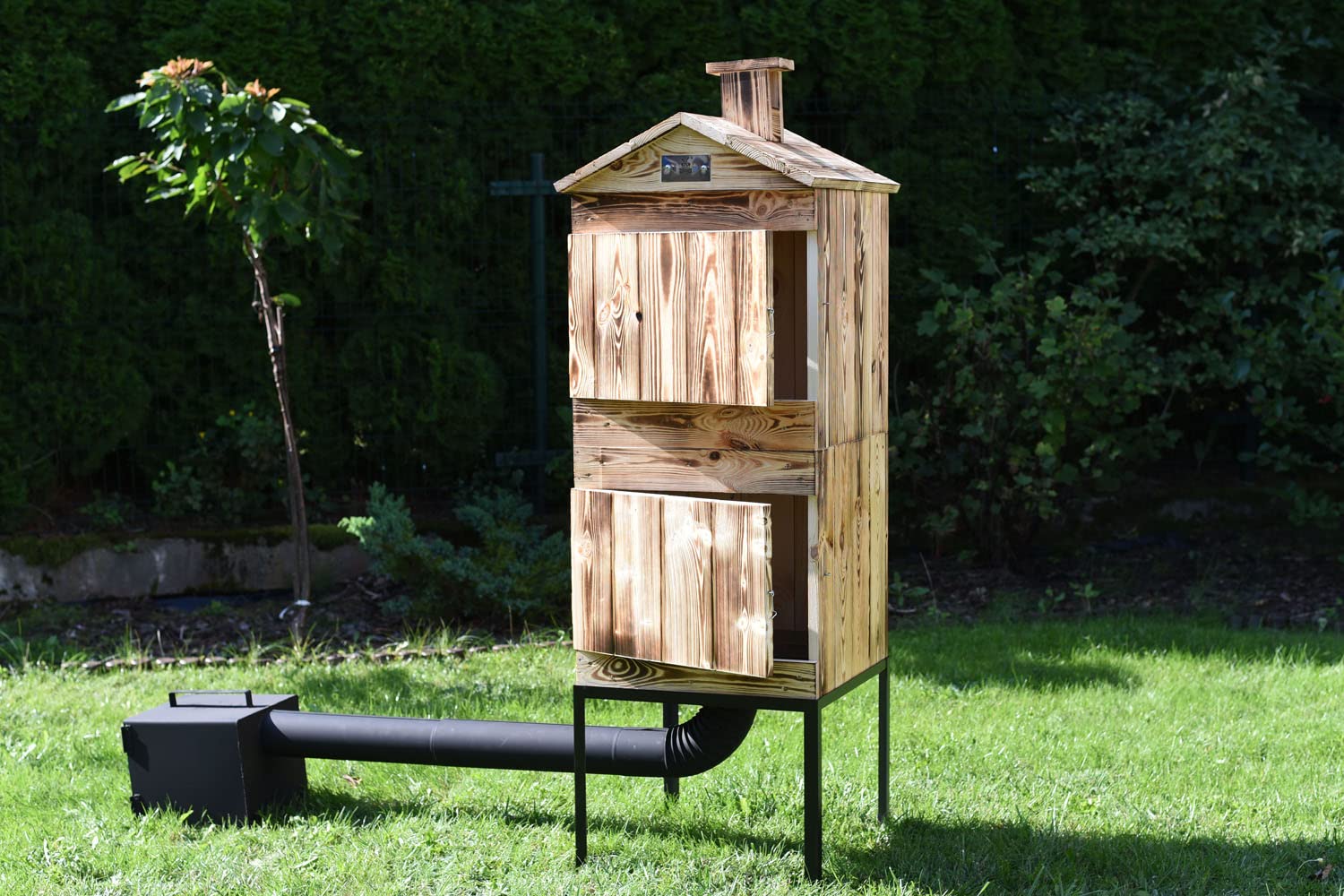ADGO Smokerhouse Modulare 2 x 50 cm, Affumicatoio in Legno di Abete Rosso, Affumicatura da Giardino, Tradizionale, Stufa non Impregnata, Grande Focolare