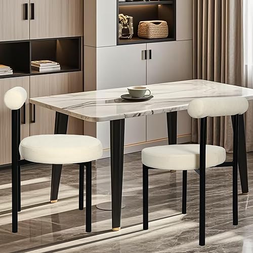 Miniatura 6 de CangLong Boucle - Juego de 2 sillas de comedor tapizadas de terciopelo, sillas de comedor redondas modernas con patas de metal negro para comedor,