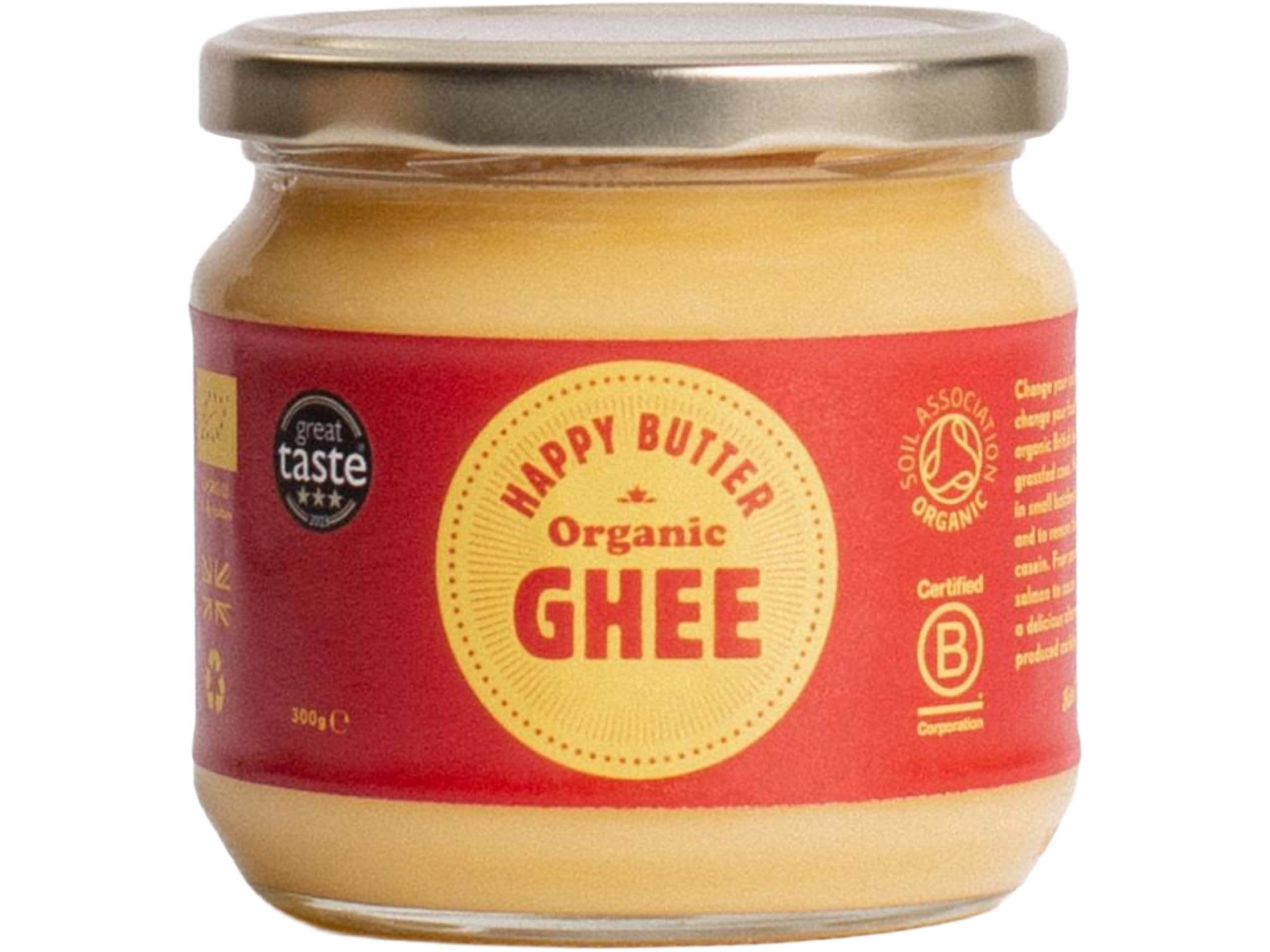 Happy Butter | Organic Ghee 300g – Grass-Fed British Clarified Butter | Lactose & Casein Free | Rich in Vitamins A,D,E & K | Award-Winning Organic Ghee for Cooking, Baking & Bulletproof Coffee |
