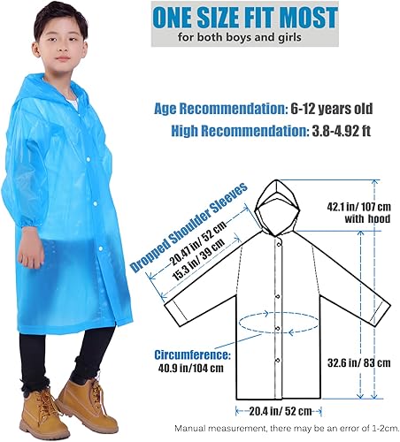 Miniatura 2 de Paquete de 2 ponchos de lluvia para niños, impermeables reutilizables con capucha para niños, chaqueta impermeable para niños y niñas