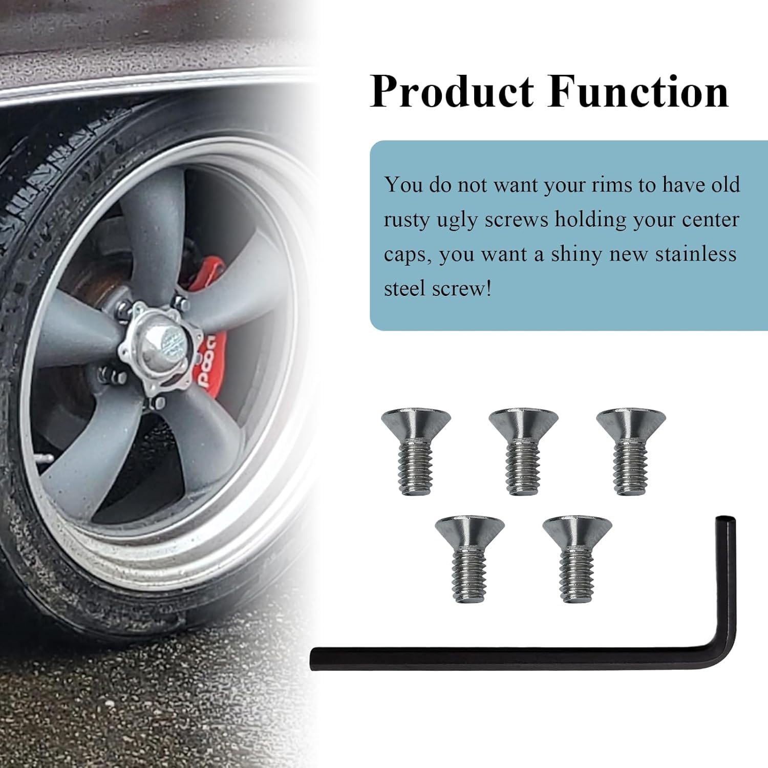 5 Pcs 970076 Wheel Center Cap Screws Allen Head & Allen Wrench, Fit for American Racing Torq Thrust Wheels (5 Pcs) - 4